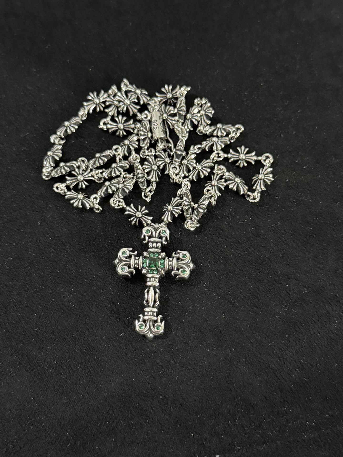 Chrome Hearts Silver Cross Pendant with Gemstones
